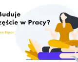 Co buduje szczęście w pracy? Kobieta w pozycji medytacyjnej na stosie książek, symbolizująca drogę do satysfakcji zawodowej.