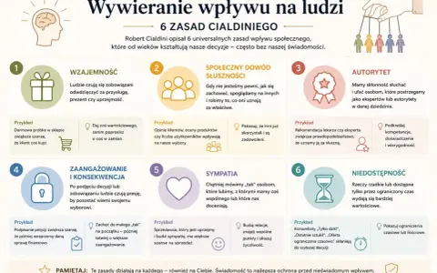 6 zasad Cialdiniego: wzajemność, dowód społeczny, autorytet, zaangażowanie, sympatia, niedostępność. Poznaj je, by świadomie podejmować decyzje.