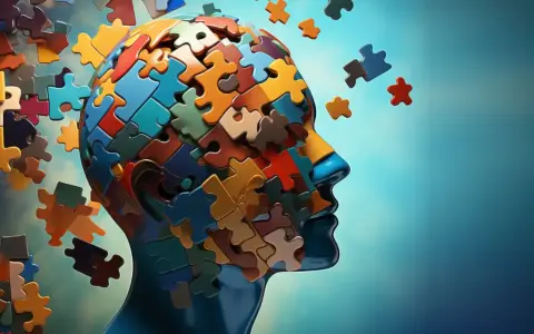 Głowa złożona z kolorowych puzzli, niektóre odpadają. Symbolizuje to myślenie życzeniowe, gdzie rzeczywistość jest dopasowywana do pragnień.
