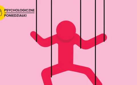 Czerwona postać jak marionetka, symbolizująca manipulację. Definicja psychologiczna.