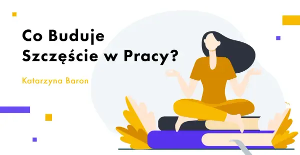 Co buduje szczęście w pracy? Kobieta w pozycji medytacyjnej na stosie książek, symbolizująca drogę do satysfakcji zawodowej.
